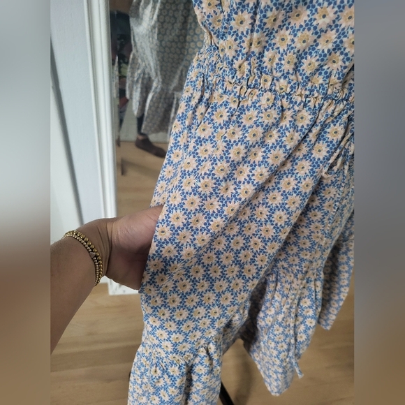 Anthropologie Floral Ruffle Sleeve Dress - Blue and White - Picture 6 of 9